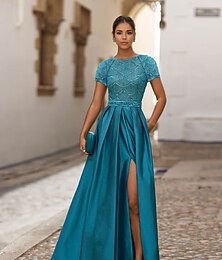 abordables -Robe de soirée Ombre Sequins Robe Formelle Mariage Longueur de sol Manches longues Décolleté plongeant avec paillettes