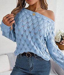 abordables -Femme Pull Chandail Décontractées Flexible Couleur monochrome Crocheté Col Ras du Cou Tricoté Troué manche longue Hauts réguliers Tricoter Extérieur du quotidien Fin de semaine Rose Claire Bleu