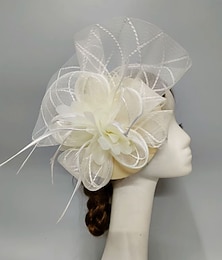 baratos -Fascinadores Rede Chapéu Véu Casamento Dia da Mulher Com Penas Pétala Capacete Chapéu