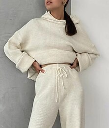 economico -Per donna Di tendenza Streetwear Giornaliero Felpa con cappuccio Pantaloni della tuta Manica lunga Girocollo Liscio A cordoncino Informale Giornaliero Nero Bianco Blu Autunno Standard