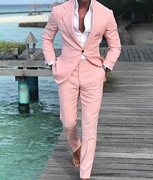 economico -Uomo Matrimonio Spiaggia Completi in Lino Blu chiaro verde pisello Tinta unita Vestibilità su misura 2 pezzi Monopetto a un bottone