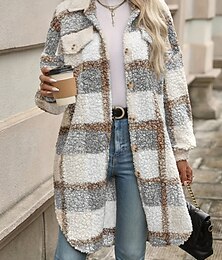 economico -Per donna Cappotto invernale Giacca invernale Giacca in pile Giacca in sherpa Esterno Strada Giornaliero Autunno Inverno Standard Cappotto Standard Tenere al caldo Traspirante Contemporaneo Moda