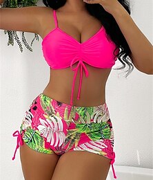 abordables -Femme Maillots de Bain Bikinis 2 pièces Jambe de garçon Maillot de bain Dos Nu Mince Vacances Tenues de plage Graphic Col V Sans Manches Maillots de bain