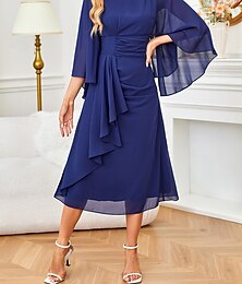economico -Per donna Abito linea A Increspato Con balze Mezza manica Invitati del matrimonio Cocktail party Blu scuro