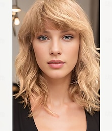 economico -parrucche ispirate a taylor swift parrucca sintetica parrucca asimmetrica ondulata lunghezza media capelli sintetici biondi design alla moda da donna biondo naturale morbido