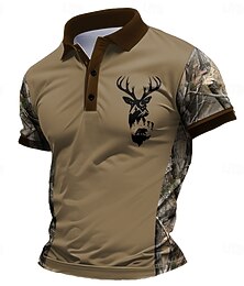 abordables -Homme Cerf Polo Manche Courte Polos Chemises à Col Occasionnel École Extérieur Tenue quotidienne Vêtements de maison Impression 3D Été Printemps Automne Noir Marron Gris
