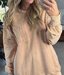 baratos -Mulheres Moletom Tintura Tie Dye Moda Roupa de rua Manga Longa Gola Redonda Tops regulares Rua Casual Patchwork Amarelo Vermelho Cinzento Primavera Outono Inverno