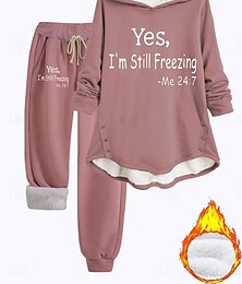 abordables -Sudadera con capucha para mujer pulóver forrada de felpa pijamas cálidos capucha diaria manga larga estampado de letra con cordón casual negro rosa oscuro rojo otoño ajuste regular