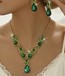 economico -set di gioielli da donna in cristallo verde con collana a goccia e orecchini abbinati, stile elegante per matrimoni ed eventi formali