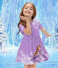 baratos -Meninas 3D Gráfico Desenho Animado Vestido Manga Curta Verão Primavera Férias Diário Feriado Princesa Lindo Doce Infantil 4-12 anos Vestido casual Vestido A Line Altura dos Joelhos Normal