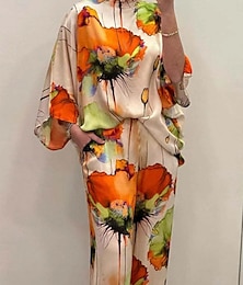 economico -Per donna Di tendenza Streetwear Giornaliero Camicia Blusa Pantaloni a gamba larga Manica lunga Girocollo Floreale Stampa Informale Giornaliero Nero Arancione Verde Primavera & Autunno Standard