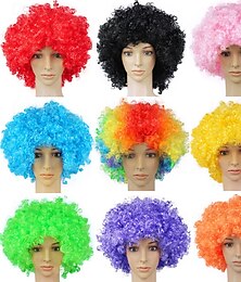 olcso -szintetikus paróka afro frufruval paróka rövid szivárvány színek sötét arany narancs színű fekete fehér szintetikus haj férfi szőke rózsaszín piros karneválra