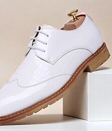 preiswerte -weiße Oxford-Schuhe aus Lacklederimitat für Herren mit Krokodilmuster und Holzsohle – elegantes, formelles Schuhwerk für Hochzeiten und besondere Anlässe