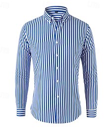 billiga -Herr Skjorta Knapp upp skjorta Rand Bröllop Fest Svart Vit Rubinrött Marinblå Långärmad Knapp ner krage Vår & Höst Kläder Button-Down