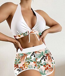 abordables -Femme Maillots de Bain Bikinis Trois pièces Slip Brésilien Maillot de bain Dos Nu Mince Vacances Tenues de plage Floral Dos nu Sans Manches Maillots de bain