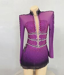 Недорогие -Платье для фигурного катания Жен. Девочки Катание на коньках Платья Лиловый Открытая спина Сетка Эластичность Учебный Соревнование Одежда для фигурного катания Классика Стразы Длинный рукав