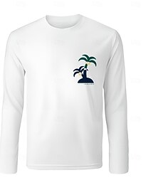 Недорогие -Муж. Футболка Длинный рукав Вырез под горло Весна Осень Зима Пальма Элегантный стиль Теплый Отпуск Crewneck Учебный на открытом воздухе Дом Черный Белый Футболка для мужчин