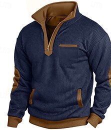 abordables -Hombre Sudadera con estampado de gofres Sudadera con cremallera Pull-over Negro Azul Marino Media cremallera Plano Bolsillo Trabajo Deporte Casual Poliéster Activo Vintage Fresco Primavera Otoño Ropa