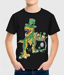 economico -San Patrizio Da ragazzo 3D Pop art Dinosauro maglietta T-shirt Manica corta Estate Primavera Di tendenza Essenziale Bambino 4-12 anni Girocollo Esterno Informale Giornaliero Standard