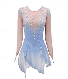 preiswerte -Eiskunstlaufkleid Damen Mädchen Eislaufen Kleid Himmelblau Daumenloch Asymmetrischer Saum Netzstoff Hohe Elastizität Training Wettbewerb Eiskunstlaufkleidung Klassisch Kristall / Strass Langarm