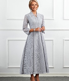 abordables -robe de mère de la mariée coupe A élégante col en V longueur cheville dentelle manches 3/4 avec nœud(s) 2025