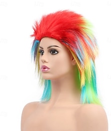 baratos -peruca curta espetada reta sintética colorida afro perucas espetadas mullet para mulheres engraçado arco-íris roqueiro punk trajes cabelo para carnaval