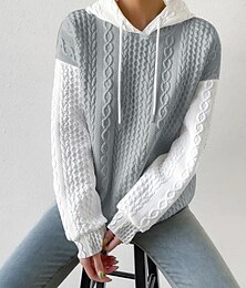 abordables -Mujer Sudadera con capucha Pullover Bloque de color Casual Manga Larga Con Capucha Tops regulares Calle Uso Diario Retazos Negro Gris Primavera Otoño