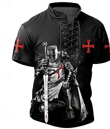 halpa -Miesten Temppeliritarit Henley-paita T-paita Tee Lyhythihainen T-paita 3D-tulostus Lace Up Neck Henley Paita Vapaa-aika Urheilu ja ulkoilu Kausaliteetti Päivittäin Musta Kevät kesä Vaatetus S M L XL