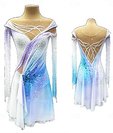 ieftine -Rochie de Patinaj Artistic Pentru femei Fete Πατινάζ στο πάγο Rochii Alb Mâneci cu Gaura Vopsirea Halo Înaltă Elasticitate Profesional Competiție Ținută Patinaj Termic cald Cristale / Strasuri Manșon