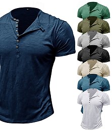 olcso -100% pamut férfi póló henley ing póló rövid ujjú póló póló sima vintage dizájner alapgombos henley vakáció utca hétköznapi tavaszi nyár fekete fehér világoszöld henley póló
