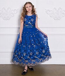 billiga -Barn Flickor Festklänning Blommig Ärmlös Prestanda Födelsedag Nät Knyta knut Skön Ljuv Polyester Maxi Festklänning Swingklänning A linjeklänning Sommar 4 år + Champagne Blå Grön