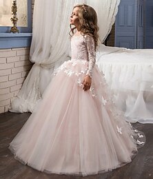 economico -Bambino Da ragazza Abito per la prima comunione Vestito da festa Tinta unica Senza maniche Manica lunga Prestazioni Matrimonio Feste Retato Da principessa Dolce Retato Fino a metà polpaccio Vestito