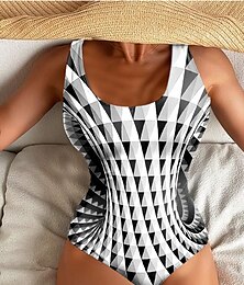 abordables -Maillots de bain pour femmes Maillot de bain Monokini 1 Pièce Dos Nu Contrôle du Ventre Taille Haute Mince Vacances Plage Vêtements Géométriques Décolleté U Sans Manches