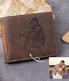 cheap -Personalized Photo Engraved Leather Wallet Custom Best Gift for Dad, Bifold Wallet for Men, Husband, Son, Father's Day, Birthday, Christmas