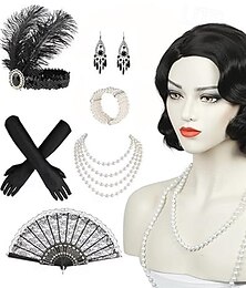 economico -Accessori flapper anni '20, set di accessori per costumi Gatsby per donne, copricapo anni '20, collana di perle, porta guanti