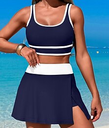abordables -Femme Maillots de Bain Bikinis 2 pièces Jupe Maillot de bain Dos Nu Mince Vacances Tenues de plage Couleur unie Col en U Sans Manches Maillots de bain