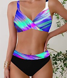 abordables -Femme Maillots de Bain Bikinis 2 pièces Slip Brésilien Maillot de bain Dos Nu Mince Vacances Tenues de plage A Ombre Col V Sans Manches Maillots de bain