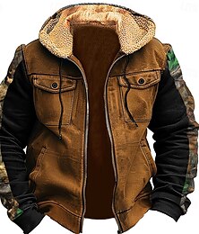 abordables -Hombre Cowboy Vellón Sudaderas Sudadera Sudadera con capucha Con Capucha Moda Impresión 3D Festivos Caza Marrón Verde Trébol Cremallera Bolsillo Otoño Invierno Diseñador