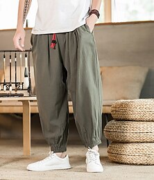 economico -Per uomo Jogging Pantaloni di lino Pantaloni Pantaloni larghi Pantaloni stile harem Tasche A cordoncino Vita elastica Liscio Comfort Traspirante Lunghezza intera Interni Informale Giornaliero
