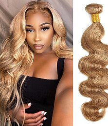 abordables -#27 extensions de cheveux humains blond miel #27 body wave 1 faisceau de tissage de cheveux