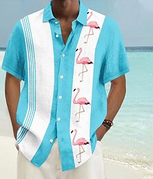 economico -Per uomo Fenicottero Maglietta informale Camicia con bottoni Camicia Aloha Manica corta Hawaiano Ricorrere Da mare Informale Estate Primavera Collo ripiegabile Abbottonare Rosa Blu Verde