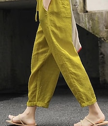 economico -Per donna Pantaloncini in cotone e lino Pantaloni ispirati al lino Pantaloni in cotone e lino Semplice Classico & Senza Tempo Lunghezza intera Vita Alta Tinta unica Patchwork Tasca Coulisse Comodo
