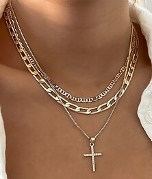 abordables -Ensemble de colliers en chaîne en or à plusieurs niveaux avec pendentif en croix et accents en strass simulés – bijoux à la mode pour femmes, parfaits pour les fêtes, le quotidien et les occasions spéciales