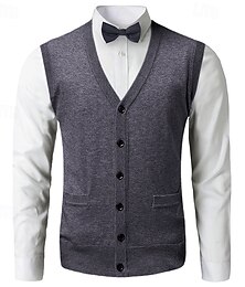 abordables -Hombre Chaleco suéter Vestido Suéter Tejer De Punto Color sólido Escote en Pico Elegante Estilo retro Ropa Cotidiana Ropa Otoño Invierno Rojo Azul Marino Oscuro S M L