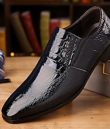 preiswerte -Schwarze Lackschuhe für Herren mit Krokodilmuster – elegante Schlupfschuhe für Hochzeiten, Business-Events und Abendveranstaltungen