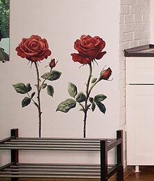 cheap -Valentine's Day Romantic Red Rose Bedroom Living Room Entrance Home Background Beautification Wall Stickers