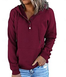 abordables -Mujer Casual Manga Larga Sudadera Tops regulares Calle Uso Diario Retazos Botones Negro Vino Morado Otoño Invierno