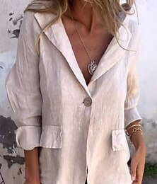 voordelige -Dames Blazer Ademend Zak Casual Effen Formeel Kantoor Enkele rij knopen Normaal Strijkijzer Normale pasvorm Lange mouw bovenkleding Zwart Paars Khaki Zomer Lente