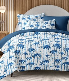 abordables -Juego de funda de edredón con palmeras y puesta de sol tropical, ropa de cama de microfibra suave, resistente a la decoloración, incluye funda de edredón y fundas de almohada, temática de playa tropical, lavable a máquina, tamaños queen, king y twin
