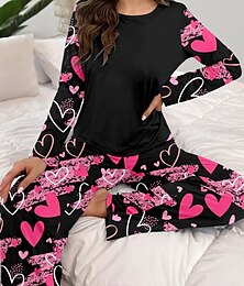 billiga -Dam Pyjamas set Ledigt Komfort Comfrt Hjärta T-shirt Byxa Hem Alla hjärtans dag Dagligen Långärmad Rund hals Rodnande Rosa Vår Höst Vinter